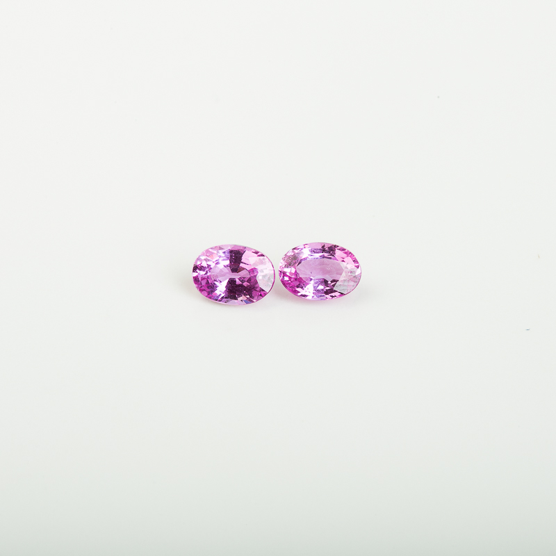 粉色蓝宝石刻面椭圆戒面（一对）-红掌柜