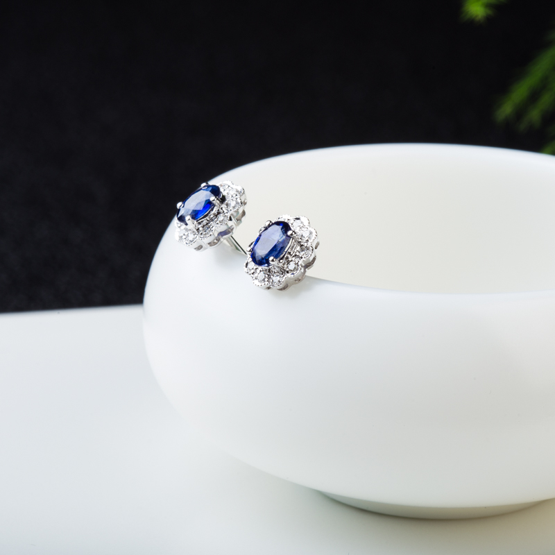 皇家蓝蓝宝石太阳花耳钉-红掌柜