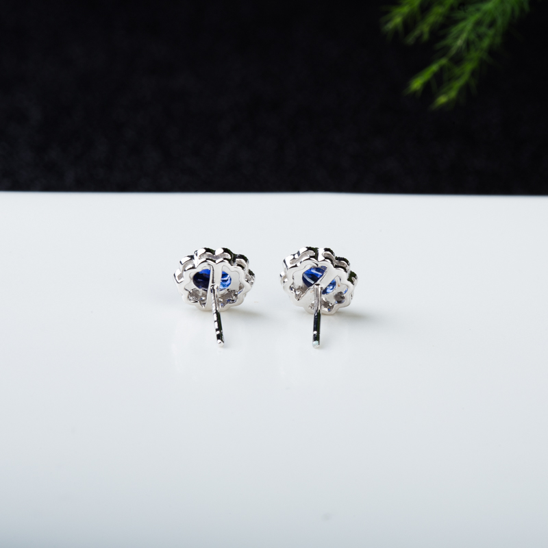 天然斯里兰卡皇家蓝蓝宝石耳钉-红掌柜