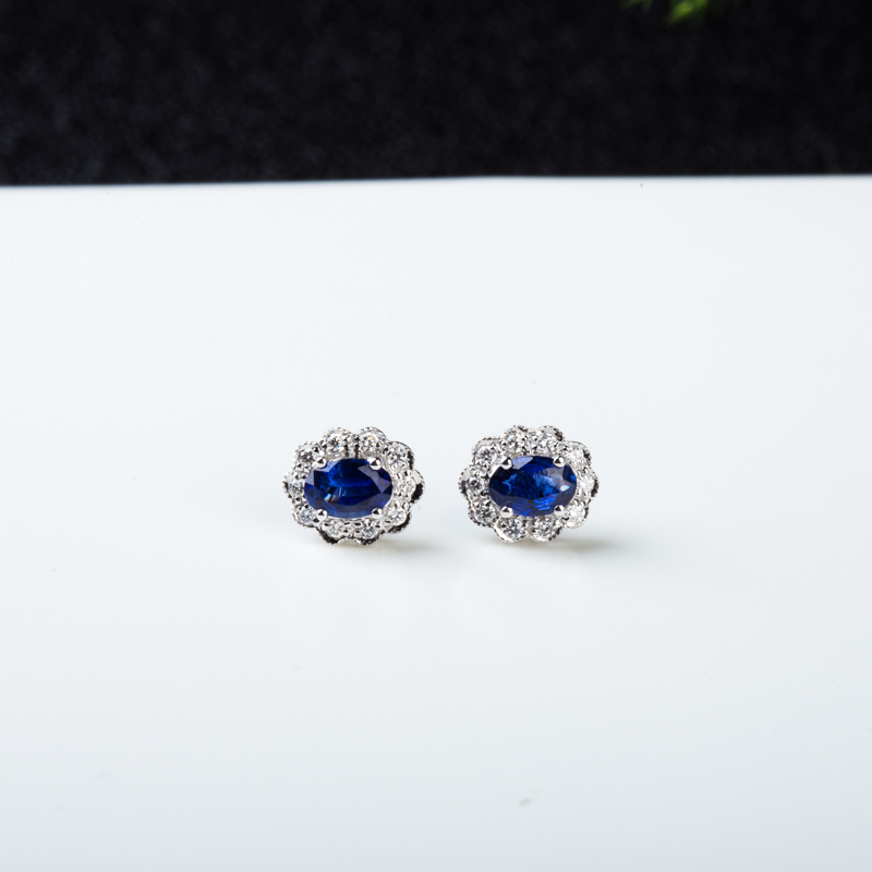 天然皇家蓝蓝宝石太阳花耳钉-红掌柜