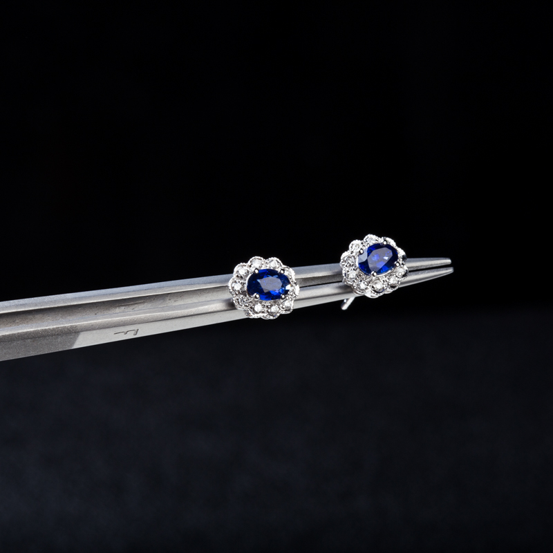 斯里兰卡皇家蓝蓝宝石太阳花耳钉-红掌柜