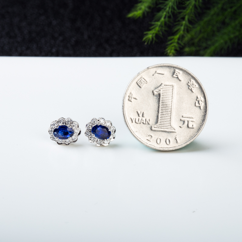 天然斯里兰卡皇家蓝蓝宝石太阳花耳钉-红掌柜