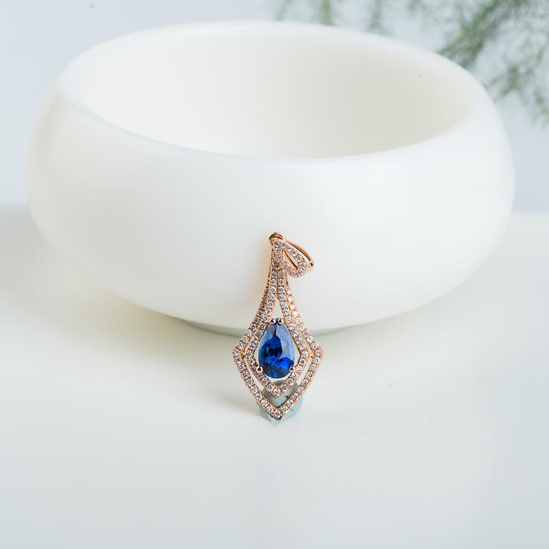 天然皇家蓝蓝宝石玫瑰金吊坠-红掌柜