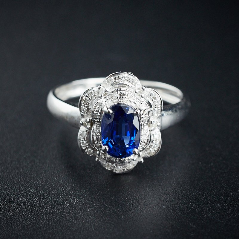 18K金镶钻斯里兰卡天然蓝宝石戒指-红掌柜