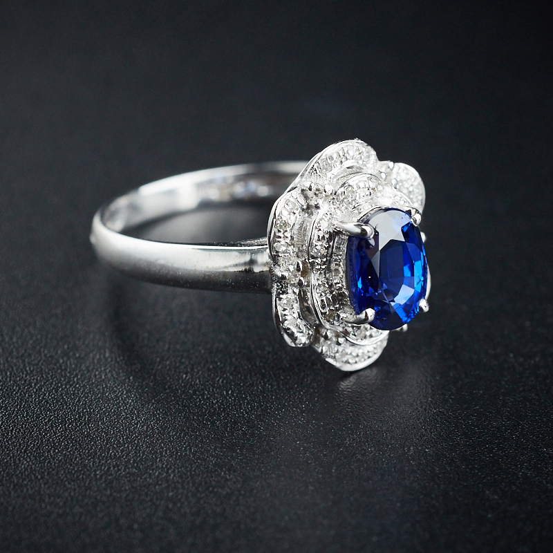 金镶钻斯里兰卡天然蓝宝石戒指-红掌柜