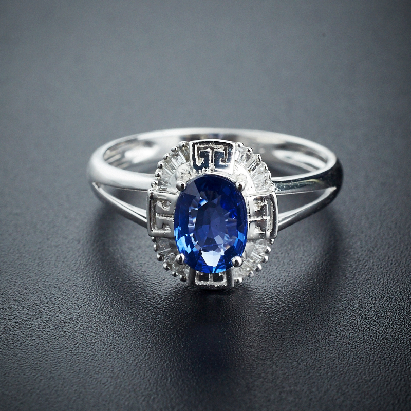 18K金镶钻斯里兰卡天然蓝宝石戒指-红掌柜