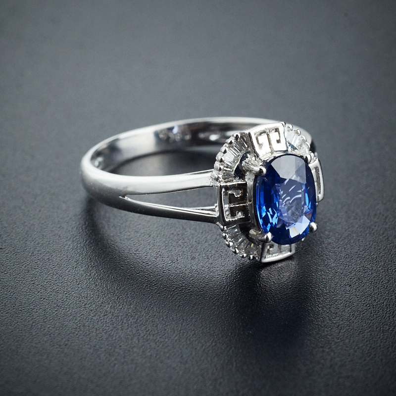 金镶钻斯里兰卡天然蓝宝石戒指-红掌柜