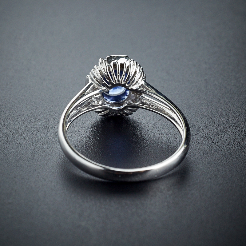 18K金镶钻斯里兰卡蓝宝石戒指-红掌柜