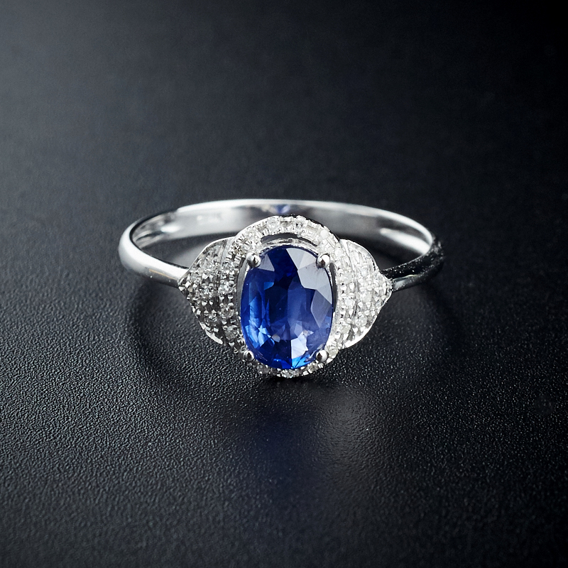 18K金镶钻斯里兰卡天然蓝宝石戒指-红掌柜