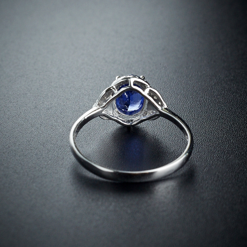 18K金镶钻斯里兰卡蓝宝石戒指-红掌柜