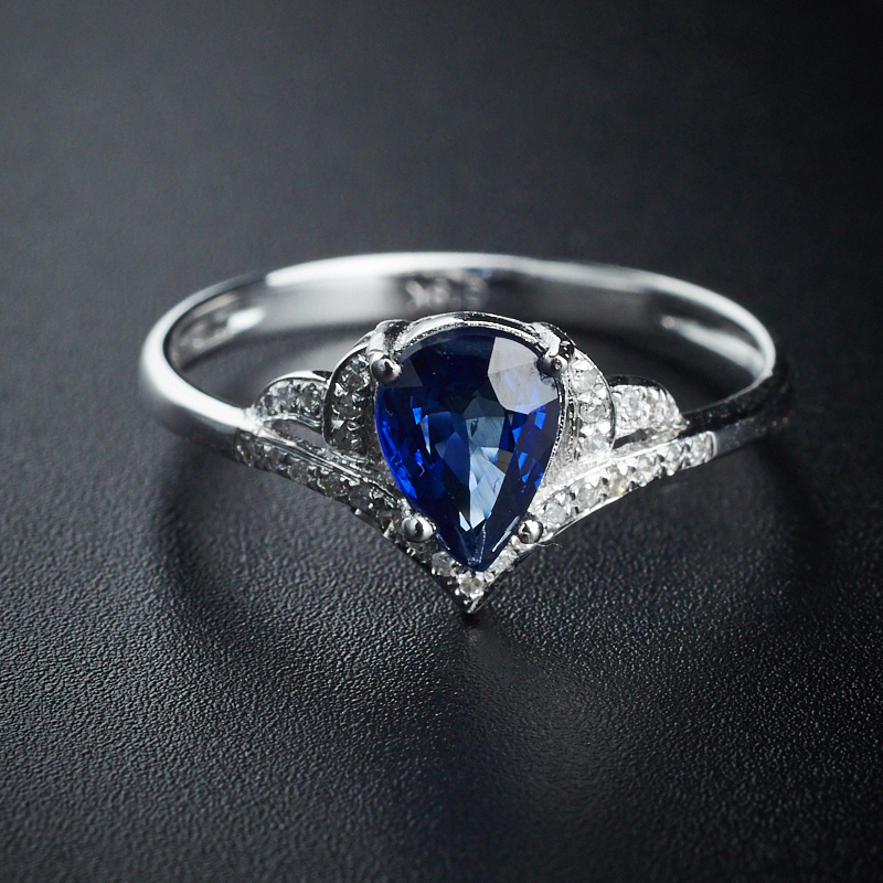 18K金镶钻斯里兰卡天然蓝宝石戒指-红掌柜