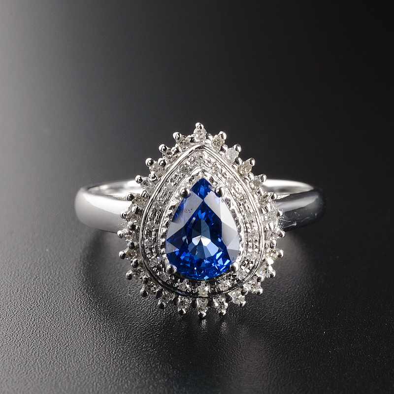 18K金镶钻斯里兰卡天然蓝宝石戒指-红掌柜