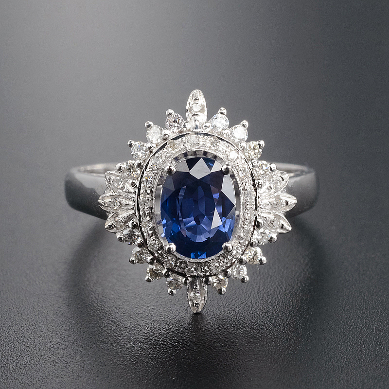 18K金镶钻斯里兰卡天然蓝宝石戒指-红掌柜