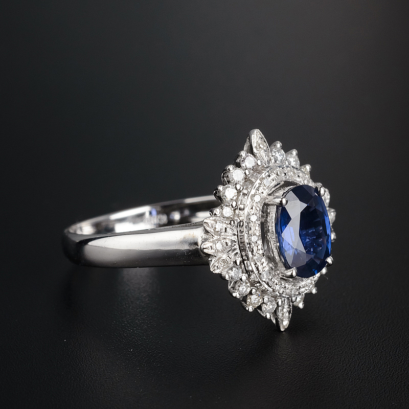 金镶钻斯里兰卡天然蓝宝石戒指-红掌柜