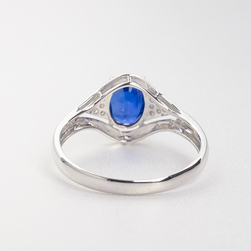 18K金镶钻斯里兰卡蓝宝石戒指-红掌柜