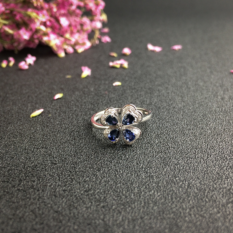 18K金镶钻蓝宝石戒指 - 红掌柜