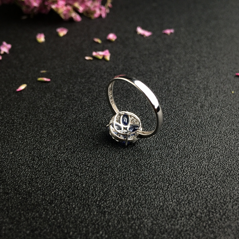 斯里兰卡18K金镶钻蓝宝石戒指 - 红掌柜