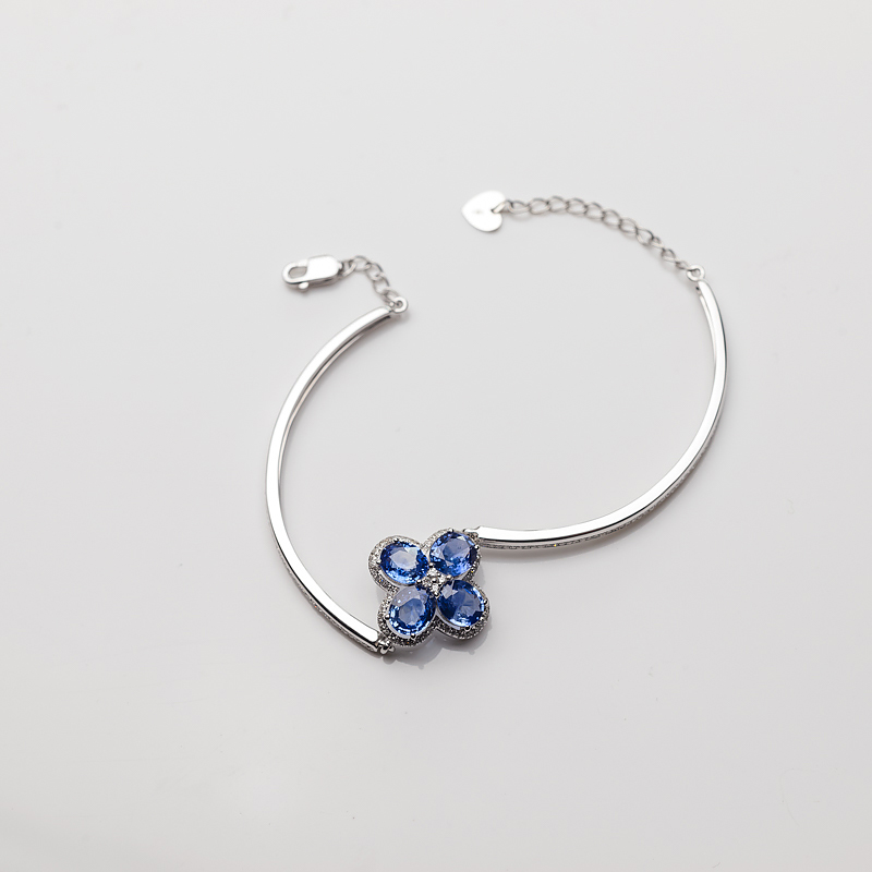 斯里兰卡天然18K金镶钻蓝色蓝宝石手环 - 红掌柜