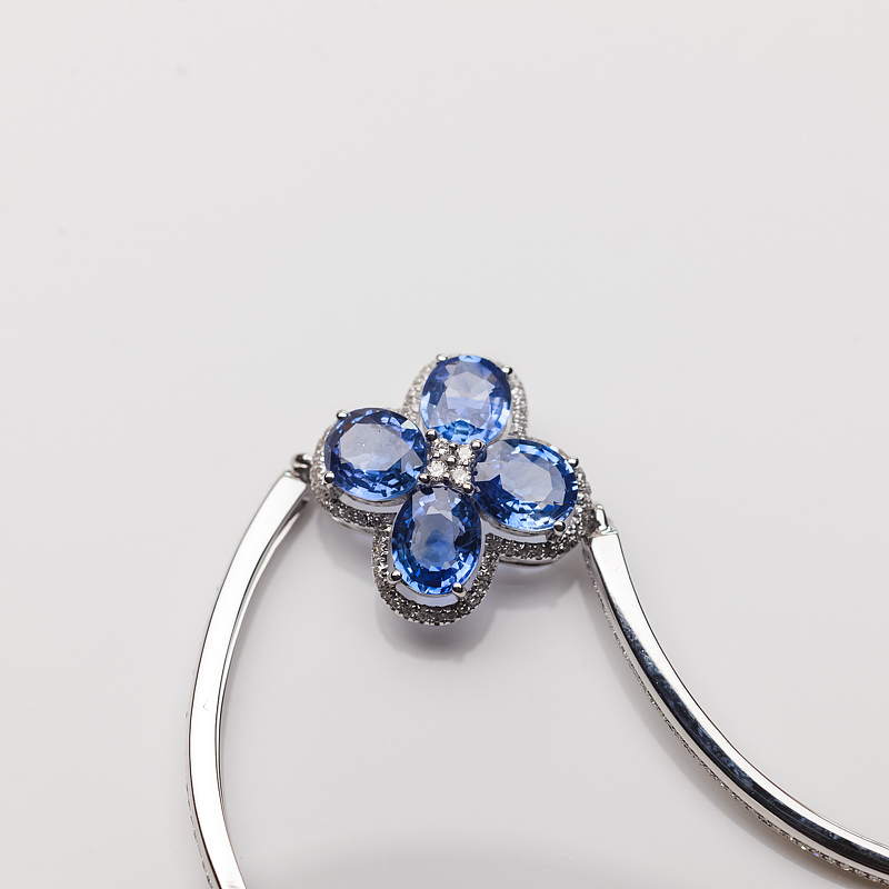 斯里兰卡18K金镶钻蓝色蓝宝石手环 - 红掌柜