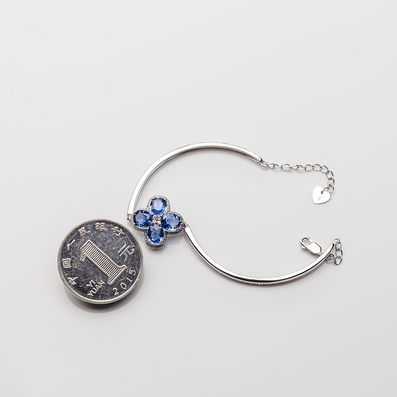 天然金镶钻蓝色蓝宝石手环 - 红掌柜