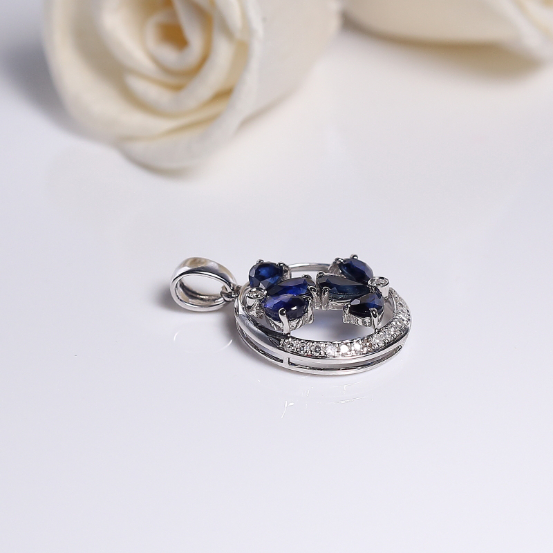 18K金镶钻蓝宝石吊坠-红掌柜