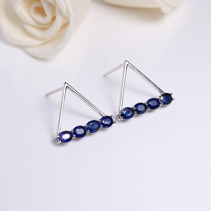 蓝色蓝宝石耳钉-红掌柜