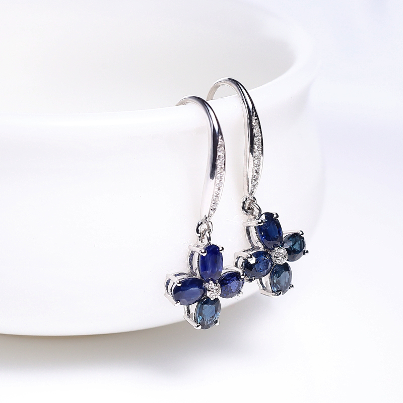 镶钻蓝色蓝宝石耳环-红掌柜