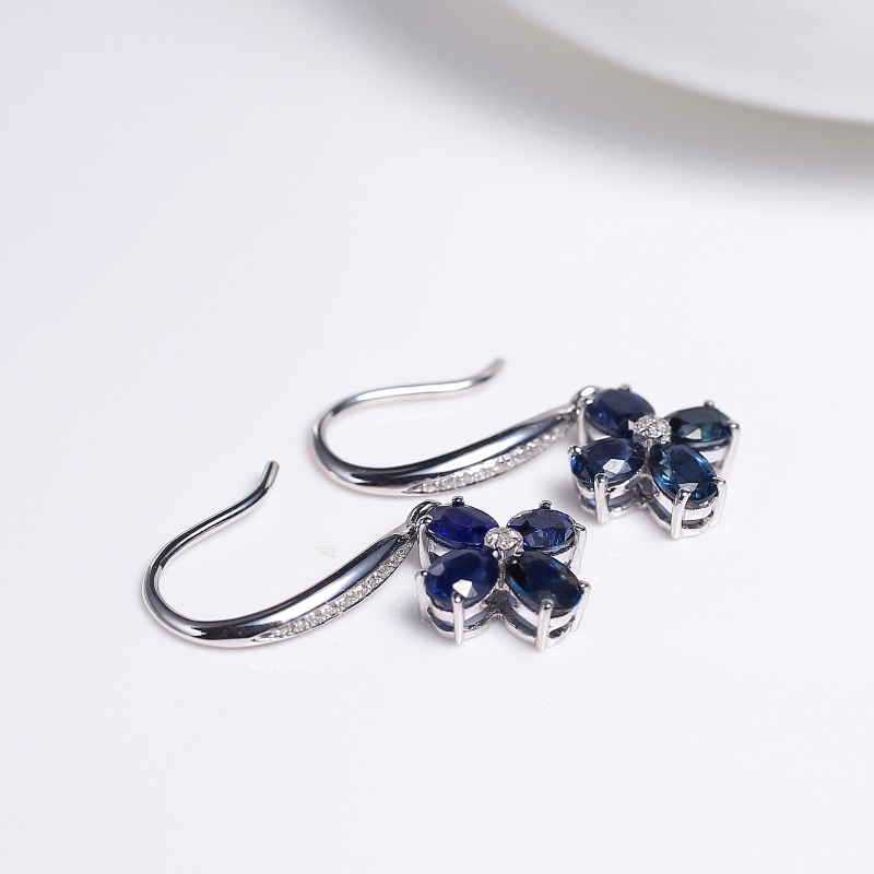 18K金镶钻蓝宝石耳环-红掌柜