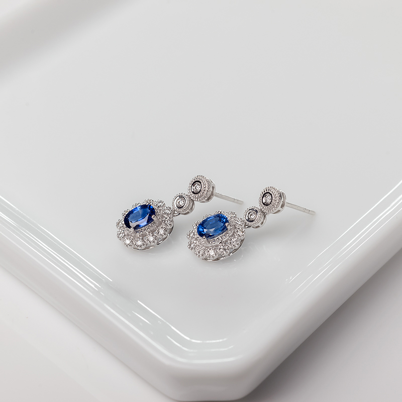 蓝色蓝宝石耳坠-红掌柜