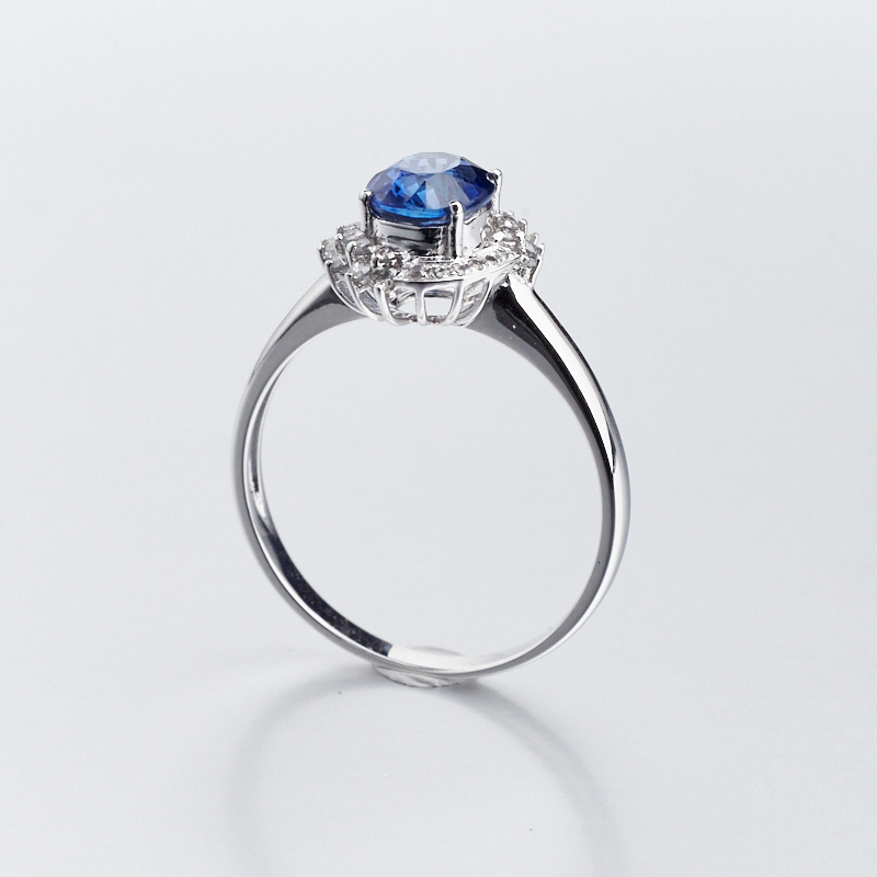 18K金镶钻斯里兰卡蓝宝石戒指-红掌柜