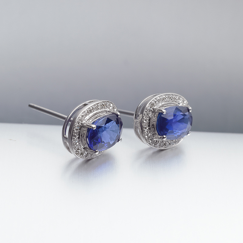 金镶钻斯里兰卡天然蓝宝石耳钉-红掌柜