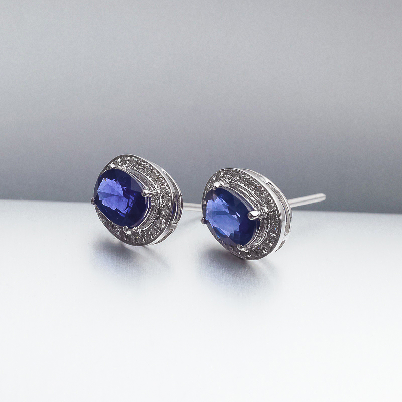 18K金镶钻天然蓝宝石耳钉-红掌柜