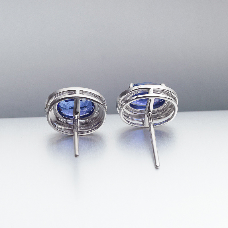 18K金镶钻斯里兰卡蓝宝石耳钉-红掌柜