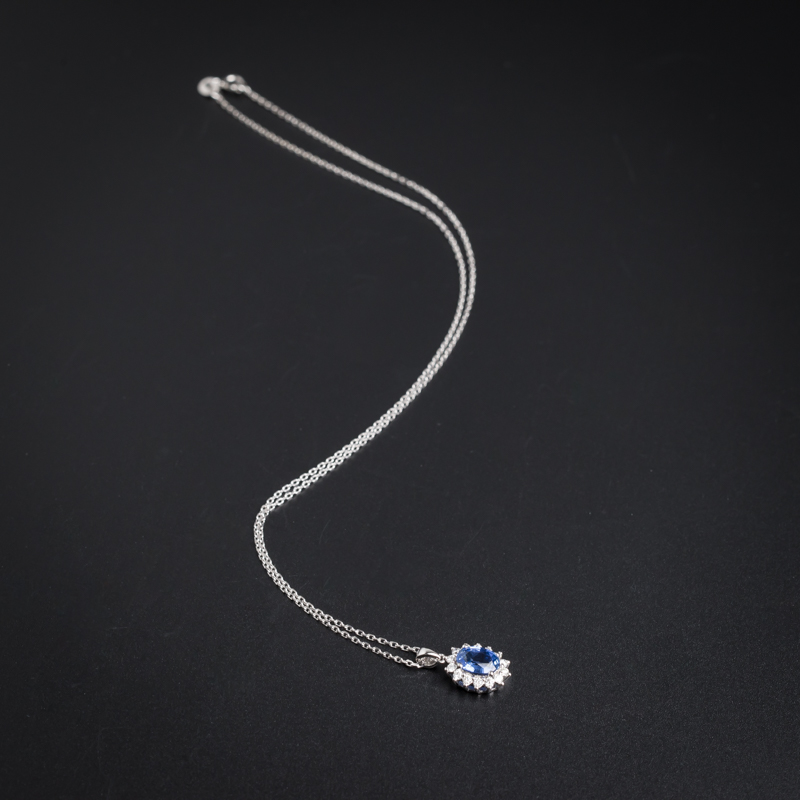 金镶钻斯里兰卡天然蓝宝石项链-红掌柜