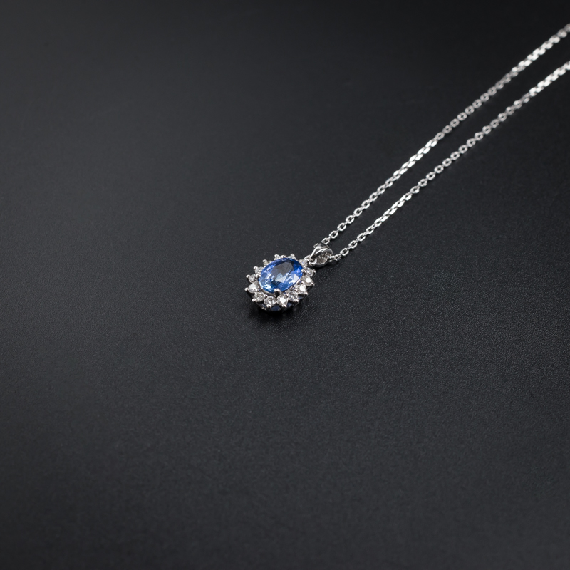 18K金镶钻斯里兰卡蓝宝石项链-红掌柜