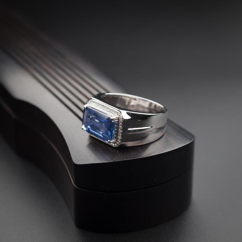 K金镶钻蓝宝石戒指-红掌柜