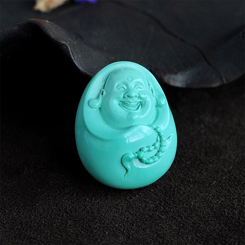 湖北高瓷绿松石弥勒佛挂坠-红掌柜