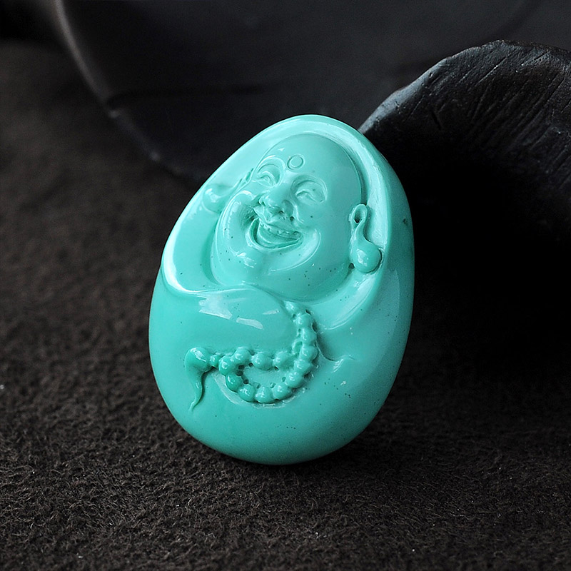 湖北原矿绿松石弥勒佛挂件-红掌柜