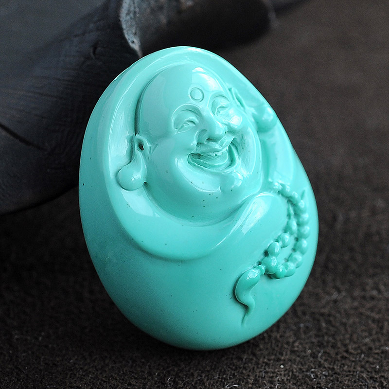 高瓷蓝绿松石弥勒佛吊坠-红掌柜