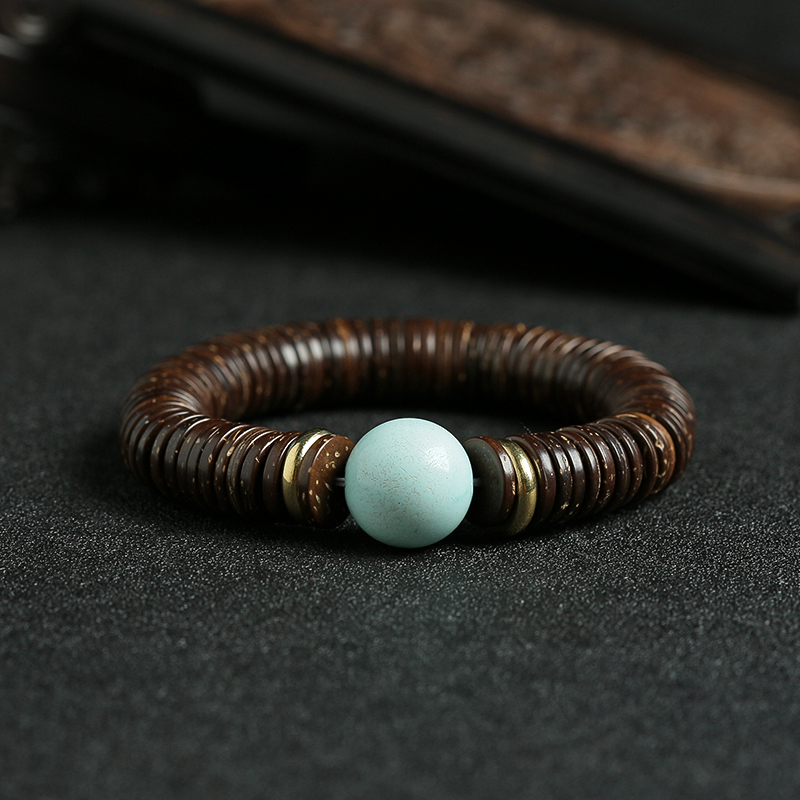 湖北天然绿松石椰片手串-红掌柜