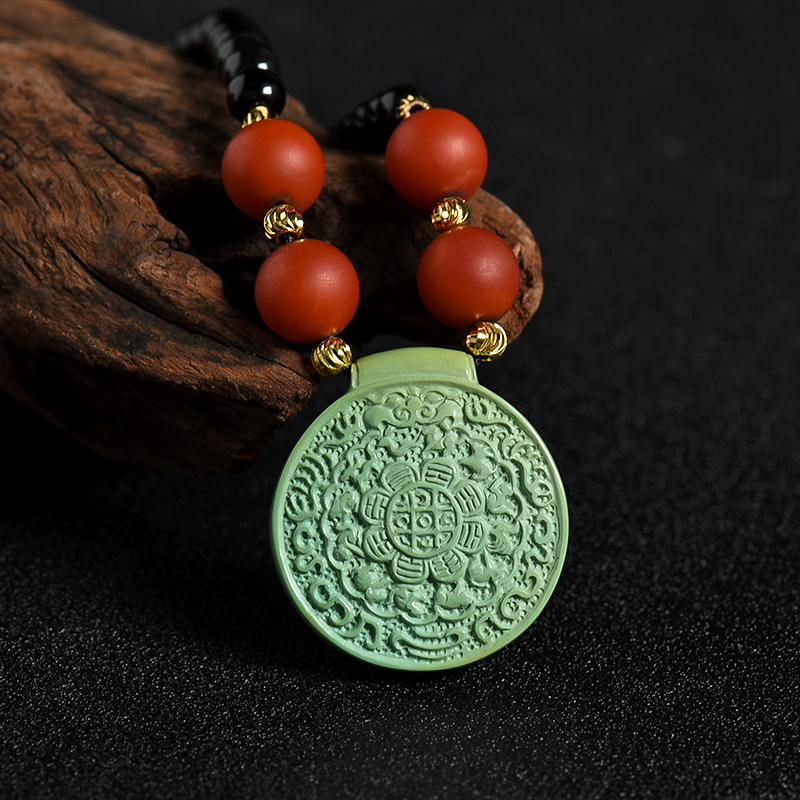 湖北天然森罗万象绿松石吊坠 - 红掌柜