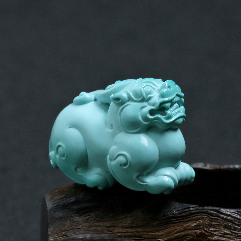 湖北天然高瓷高蓝绿松石貔貅小摆件-红掌柜