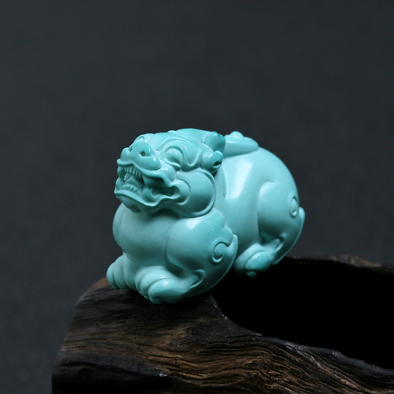 湖北高瓷高蓝绿松石貔貅小摆件-红掌柜