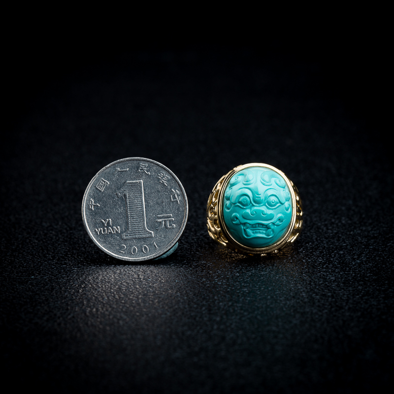 天然绿松石瑞兽戒指-红掌柜