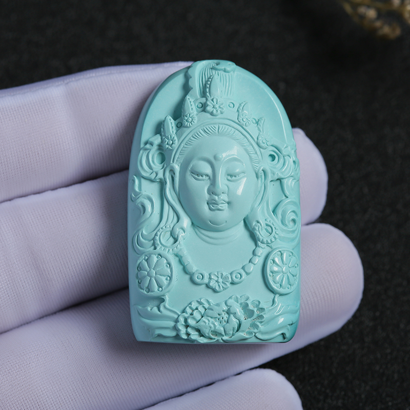 高瓷绿松石菩萨吊坠 - 红掌柜珠宝