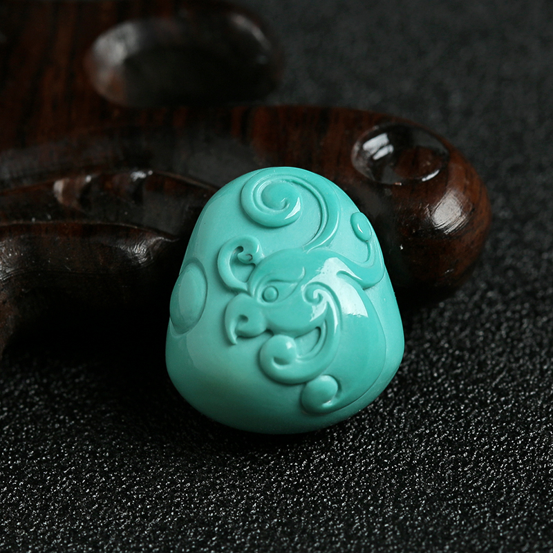 绿松高瓷高蓝龙凤呈祥吊坠-红掌柜