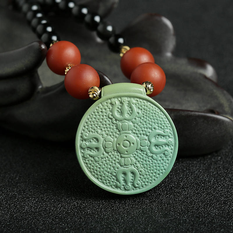 湖北天然绿松高瓷风花雪夜吊坠-红掌柜