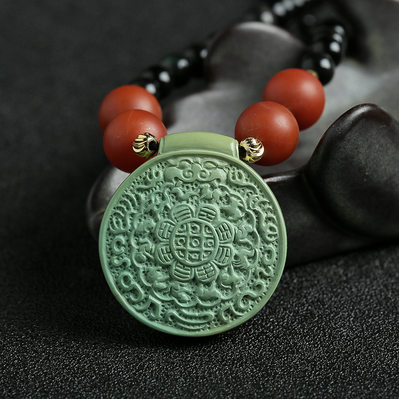 湖北天然绿松风花雪夜吊坠-红掌柜