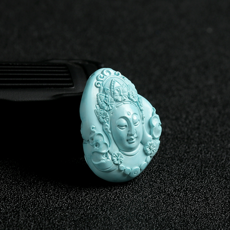 天然高瓷高蓝绿松绿度母吊坠 - 红掌柜