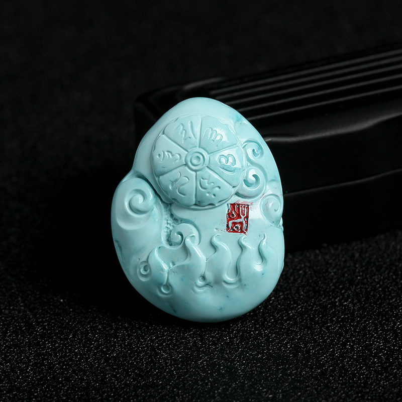 湖北天然高瓷绿松绿度母吊坠 - 红掌柜